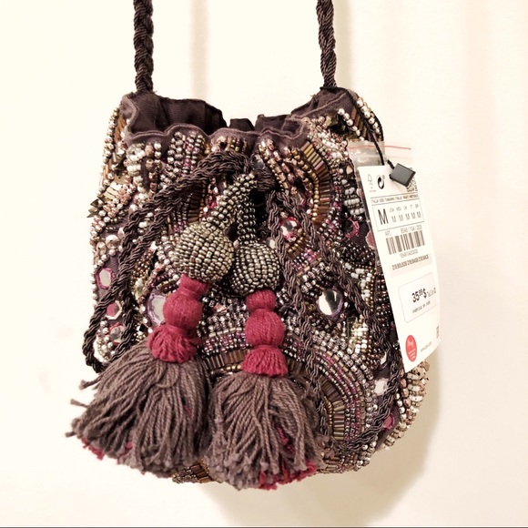 Zara Handbags - Zara beaded bucket crossbody bag.
